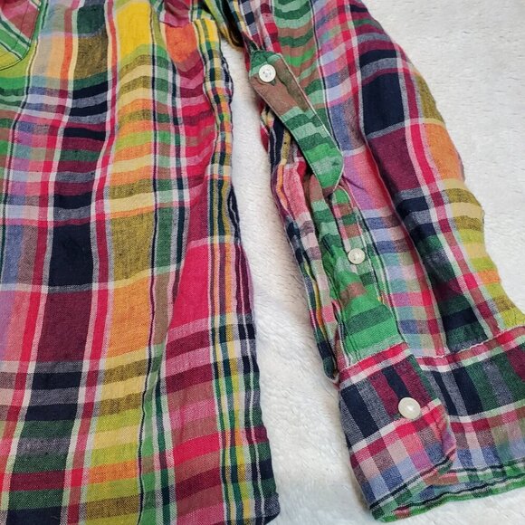 Lauren Ralph Lauren Multicolor Plaid Linen Button‎ Up Casual Plus Size Blouse 2x - Picture 2 of 11